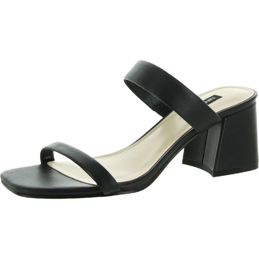 Nine West Womens Galvin Black Leather Square Toe Slip On Heels Shoes NWT